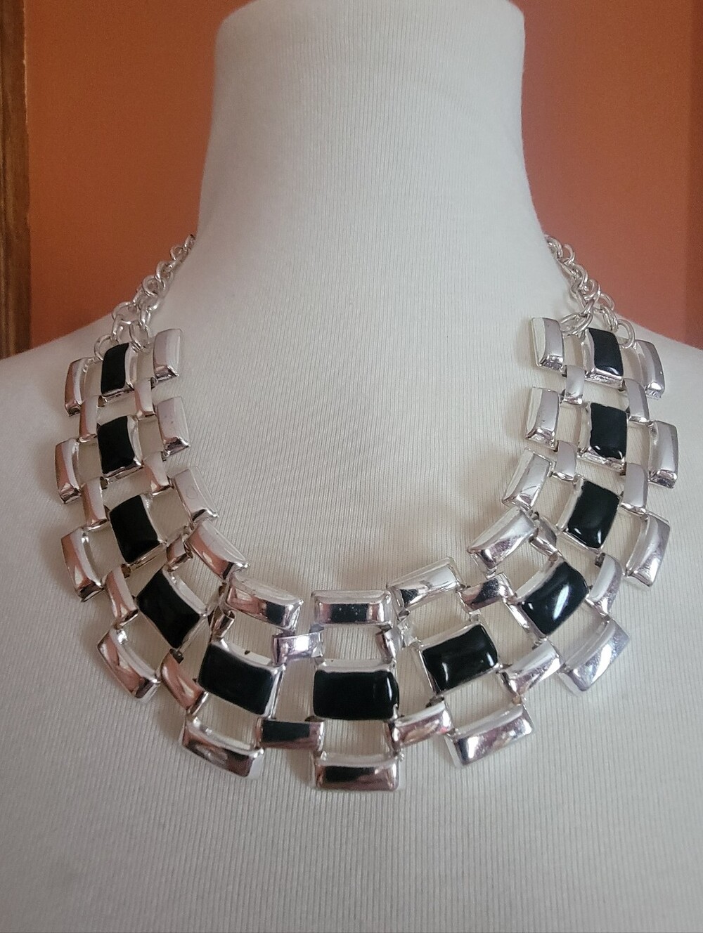 Vintage Silver and Black Statement Collar Necklace - Women Jewelry
